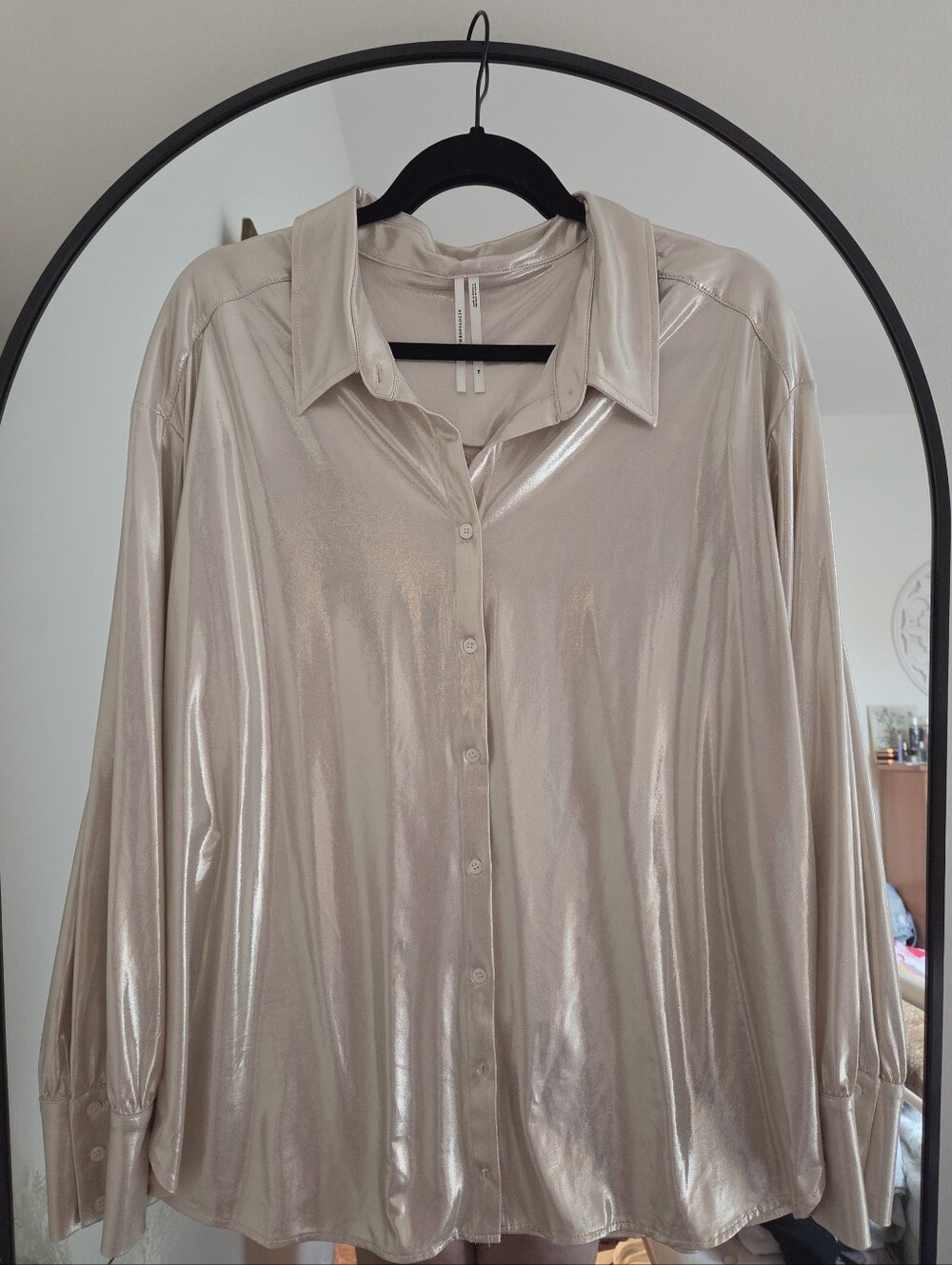 Anthropologie Shiny Champagne Button-Up Blouse